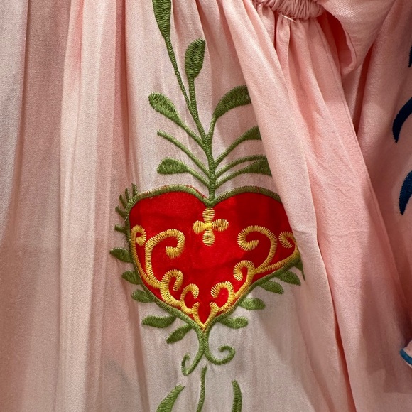 Boho Embroidered Pink Maxi Dress with Bell Sleeves - Picture 10 of 13